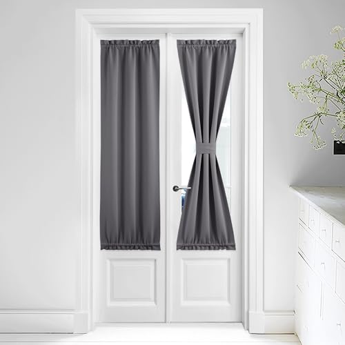 NICETOWN Door Curtain for Window - Privacy Room Darkening Thermal Insulated French Door Curtain with Tie Back Elegant Home Decoration, Classroom Shade, 1 Panel, 25 x 64 Inch, Grey Grey 25"W