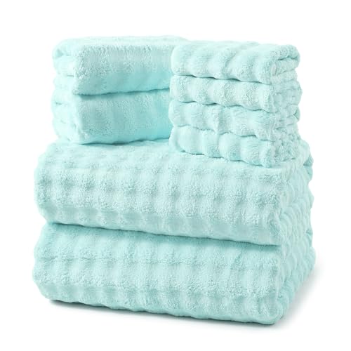 REDKISS 8-Piece Soft Bath Towel Sets Extra Large 2 Bath Sheet (3570 in) 2 Hand Towel 4 Washcloth Microfiber Quick Dry & Absorbent Aqua Towels for Bathroom