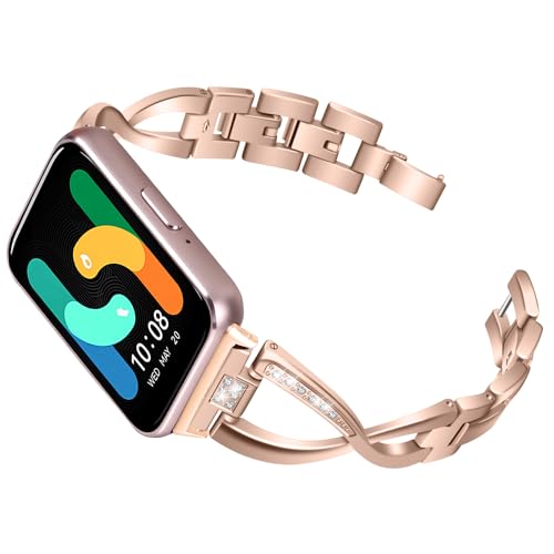 SMYAOSI Correa Compatible con Samsung Galaxy Fit3 SM-R390, Acero Inoxidable Purpurina Pulsera Banda de Repuesto Correas de Metal para Galaxy Fit 3 SM R390 Smartwatch Activity Tracker (Oro Rosa)