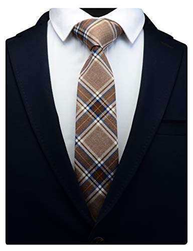 GUSLESON Ties for Men Brown Cotton Wool Suit Tie Blue Striped Necktie (0910-01)