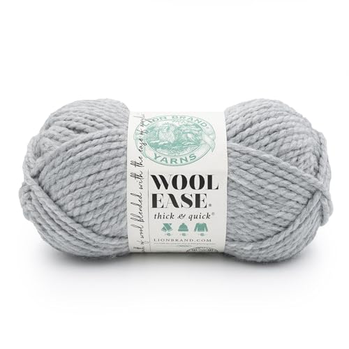 Image of Lion Brand Yarn, Wool-Ease Thick & Quick Yarn, Sweatshirt Grey, 1 Pack | Super Bulky Wool Acrylic Blend Fiber for Soft Hats, Sweaters, Chunky Blankets, Yarn for Crochet, Knitting, Crafts, Weaving
