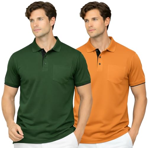 Image of Men's Premium Cotton Pique Polo T-Shirt, Classic Fit Short Sleeve Casual Summer Shirt, Soft & Breathable Fashion Polo