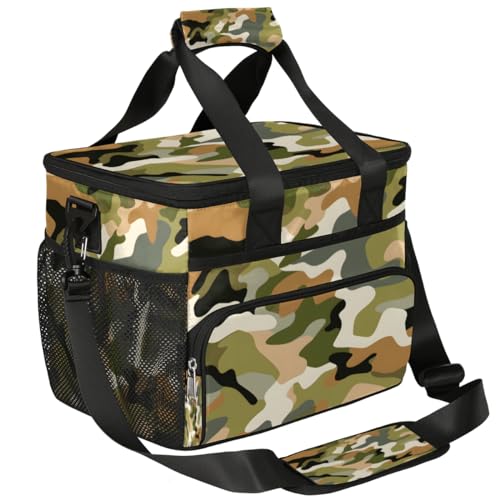 Camo Insulated Picnic Backpack Lunch Box for Women Men Picnic Basket Tote Lunch Bag Picnic Bag Portable Lunch Bags for Picnic, Beach, Work, Trip,Office, Camp Green Military Camouflage