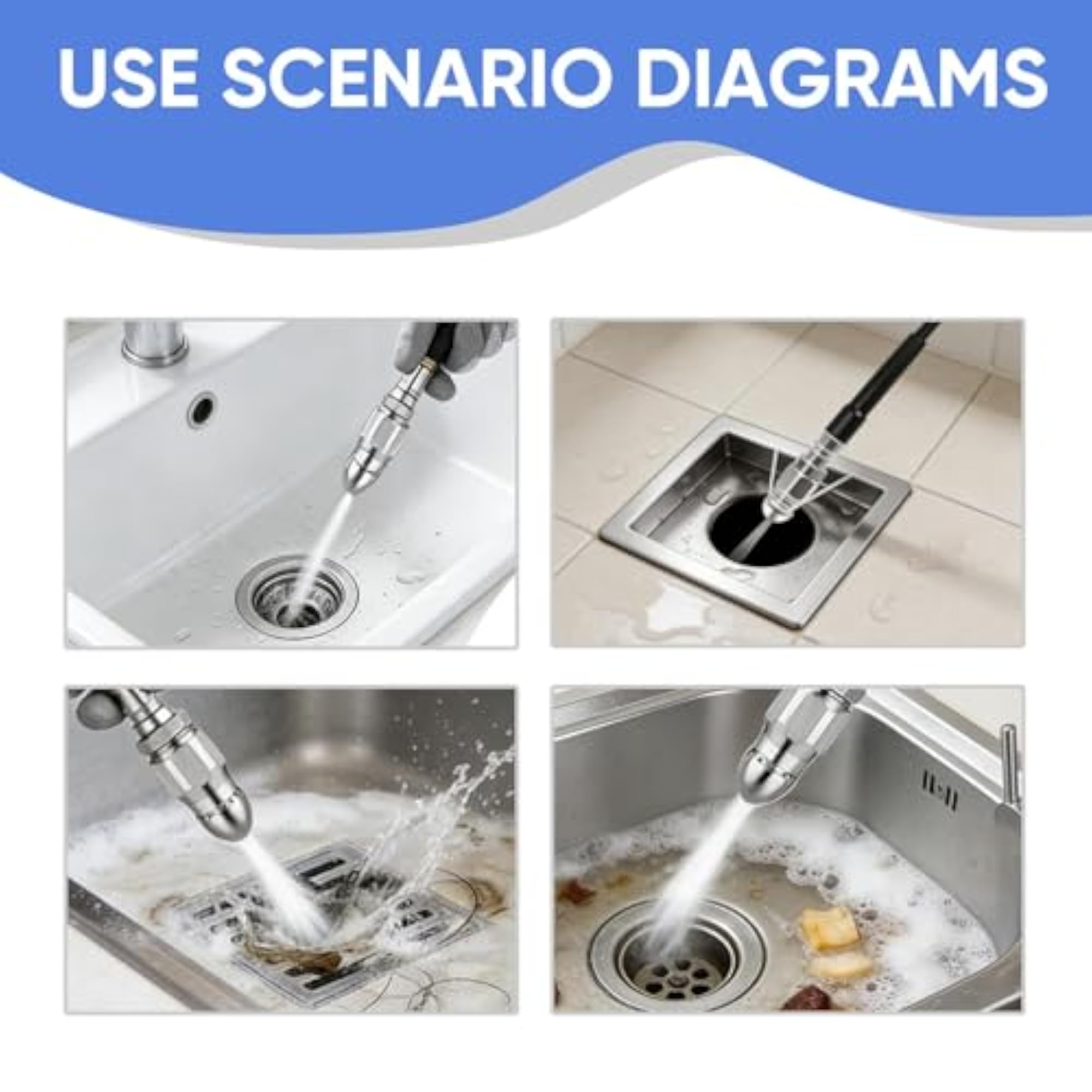 2Pcs Drain Cleaning Tool, High Pressure Washer Nozzle