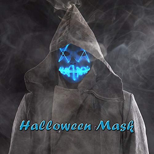 Ansee Scary Mask Halloween Cosplay Led Costume Mask El Wire Light Up Mask for Festival Parties (Purge Mask Blue)