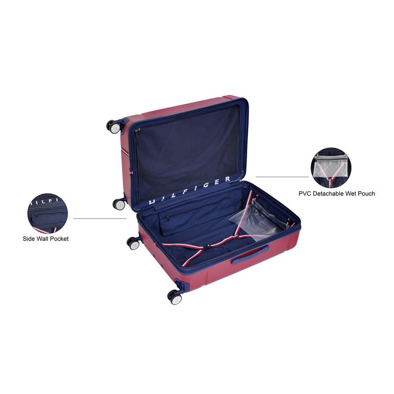 Image of Tommy Hilfiger Millennia Large Hard Luggage - Red |Check-in Trolley Bag with TSA Lock | 360 Spinner Double Wheels | Telescopic Handle | Polycarbonate Hardshell Suitcase | 89L Capacity | 78cm