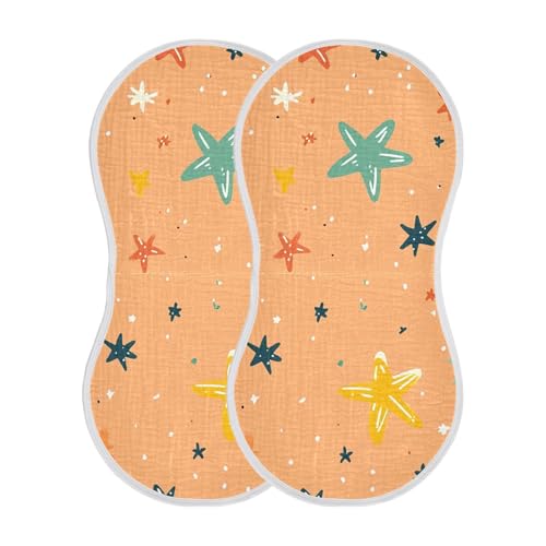 2 Pack Baby Burp Cloths, Soft Absorbent Burping Cloths for Babies, Cotton Milk Spit Up Rags, Large Size for Newborns, Baby Boys and Girls (Cute Stars)