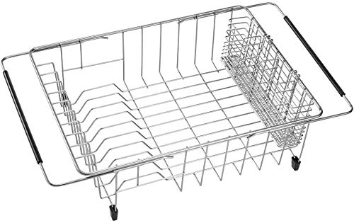 blitzlabs Dish Drying Rack, Expandable Dish Drainer Rack Deep Large Dish Shelf Rack in Sink On Counter Rustproof Stainless Steel with Utensil Silverware Cutlery Holder