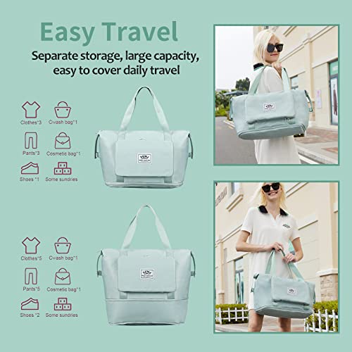 Zgwj Travel Duffel Tote Bag,Waterproof Shoulder Weekender Bag For Women And Men Swim Sports Travel Gym Bag，Foldable And Expandable Bag Lightweight And Easy Carry On Green #TOP2