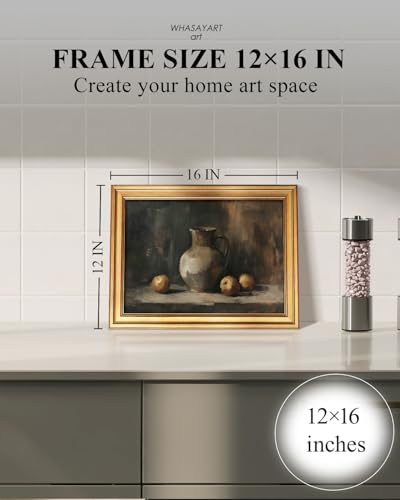 Image of HUARCEY Gold Framed Vintage Wall Art for Living Room, Fruits Painting Prints Shelf Decor for Kitchen, Aesthetic Bedroom Wall Art, Best Gifts for Friends or Family - Ceramic and Fruit 16L x 12W
