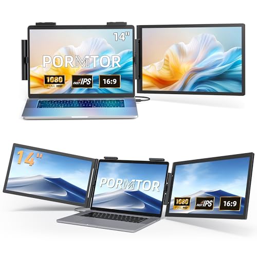 Image of 14 inch FHD 1080P IPS Laptop Monitor Extender with USB C /HDMI Port &14'' FHD 1080P Triple Portable Monitor for Laptop with Ultra-Slim IPS Display