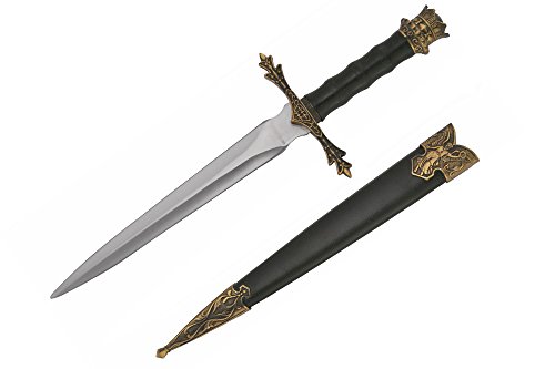 Wuu Jau Co H-5924 Medieval Dagger with Golden Handle Crown Design at Top, 16