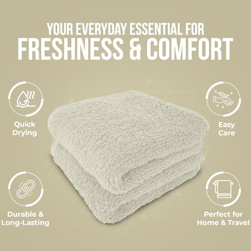 Image of DAN RIVER 24 Pack Wash Cloths for Showering [12x12] - 100% Cotton Washcloths Premium Quality Flannel Face Cloths for Bathroom, Highly Absorbent and Soft Feel Wash Clothes, Ivory