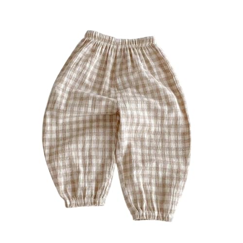 Toddler Kids Summer Plaid Linen Baggy Joggers Lightweight Casual Elastic Waist Loose Lounge Pants for Boys Girls 0-5 Years
