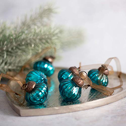 Arthur Cameron Set of 6 Small 1 Crackle Glass Lantern Ornaments Hand-Blown Glass Baubles for Rustic Christmas Decorations