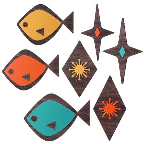 Youyole 7 Pcs Wood Fish Wall Decor Mid Century Modern
