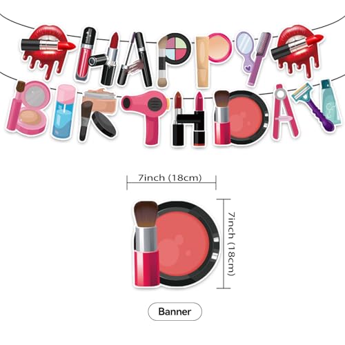 Image of Makeup Spa Birthday Decoration Set, Pink Cute Beauty Happy Birthday Banner, Party Supplies with Banner, Hanging Swirl, Balloon, Cake Topper, Cupcake Topper