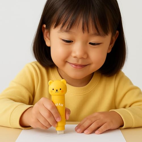 Image of Adorable Cream Bear Push-Pull Eraser with Sliding Mechanism. Cute Bear Design, Easy to use, Durable and Mess-Free - Perfect for Kids, Students, and Stationery Lovers (22)