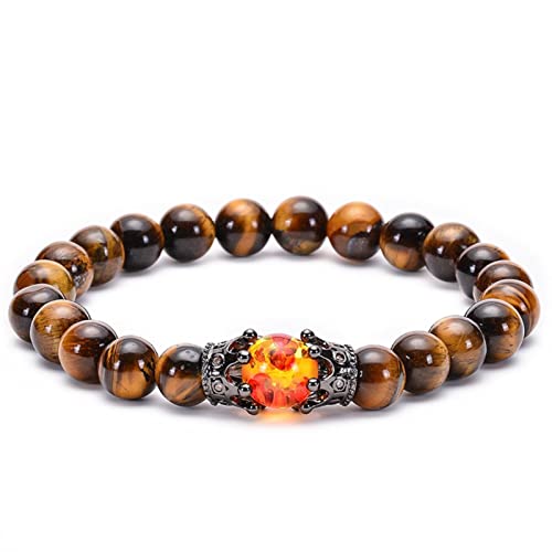 Musihy Mostacillas para Pulseras, Pulsera Ojo de Tigre Mujer Corona de Cuentas de Piedra Natural Redonda Elástica Longitud 17CM