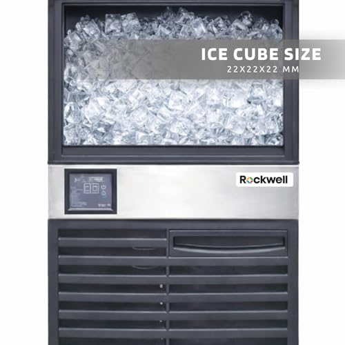 Image of ROCKWELL RICM60 Ice Cube Maker | 55 Kg /Day Ice Output | 18 Kg Storage | Commercial Ice Machine for Cafe, Restaurant & Bar