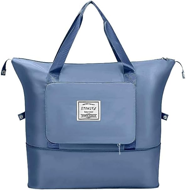 Storite Foldable Travel Duffle Bag - 46x23x23cm Light Blue, Gym & Weekend Bag With Shoe Compartment - View #11