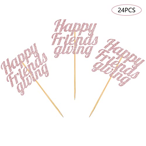 Domoo Of Dreams Gold Happy Friendsgiving Cupcake Topper Thankful Thanksgiving Dinner Party Decoration Girl Fall Glitter Food Picks 24Pcs #TOP2