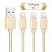 iPhone Charger, Quntis 3 Pack 6ft Durable Braided iPhone lightning Cable Apple Charging USB Cord Compatible with iPhone 7 7 Plus 6S 6 Plus 6s 6 SE 5S 5C 5 iPad Air Mini iPod Nano 7 (Gold)