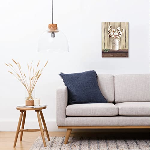 Rustic Flowers Wall Decor Brown Theme Canvas Wall Art Farmhouse Artwork For Bedroom Modern Cotton Bouquet Pictures Framed Wall Decor For Bathroom Kitchen Country Prints Home Wall Decoration Size 12X16 #TOP3