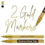 ARTISTRO 2 Gold Metallic Acrylic Paint Pens for Rock, Ceramic, Wood, Glass, Metal, Fabric, Plastic - 0.7mm Extra-Fine Tip Paint Markers - Ideal for Scrapbooking, DIY Crafts & Art Projects