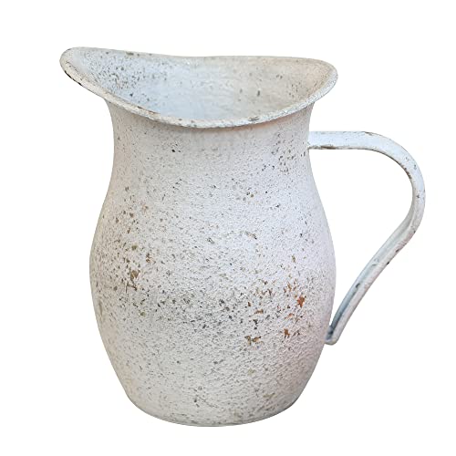 Big Fortune Rustic Vase Vintage Metal Flower Vase Milk Jug Vase Small Vases For Flowers Rustic Vase Vintage Decorative Pitcher Metal Rustic Vase Metal Vases For Decor Milk Jug Decor White #TOP29