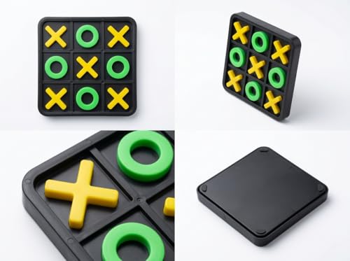 Image of Tic Tac Toe Board Game for Kids & Adults | XO Strategy Puzzle with Coins | Travel Friendly Family Game | Brain Teaser Gift | Cross Zero Play Set (Black)