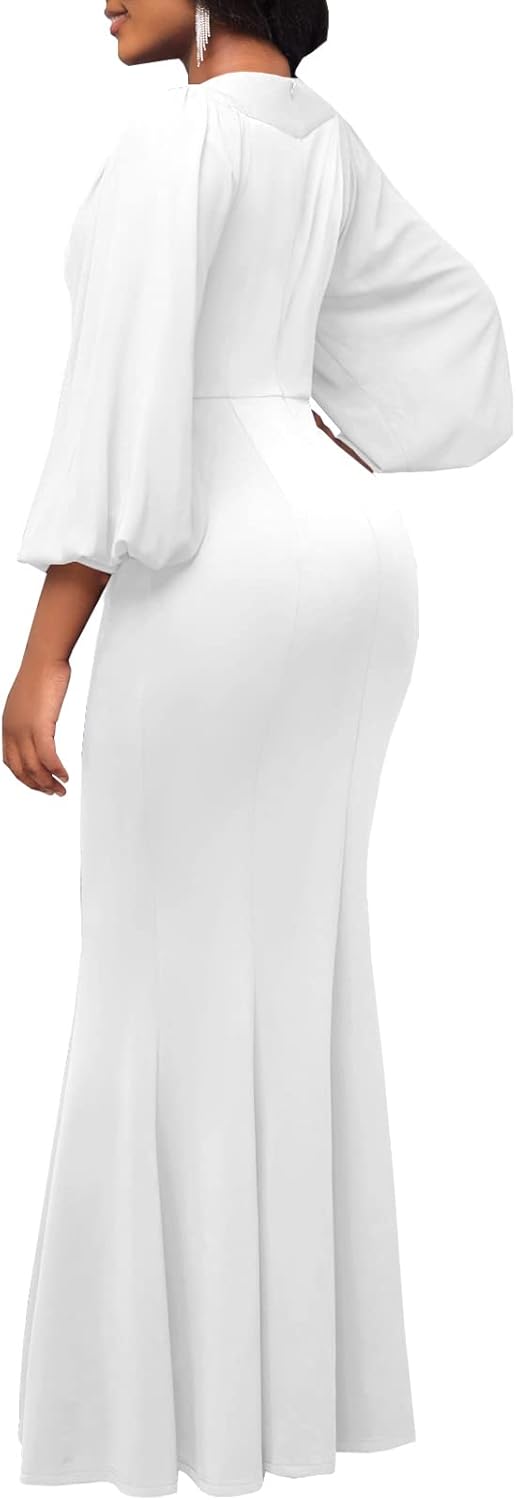 HugeNice Colorful Maxi Dresses for Women Sexy Long Sleeve Deep V Neck Bodycon Floor Length Dress - Image 3