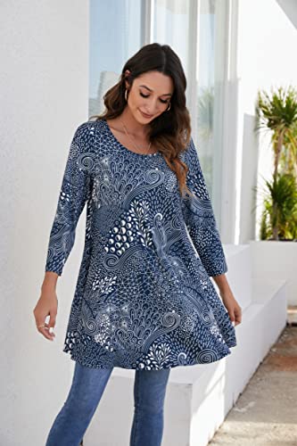 ENMAIN Womens Tunic Tops 3/4 Sleeve Plus Size Loose Fit Tunics Dressy Casual Paisley Floral Swing Flare Top for Leggings4
