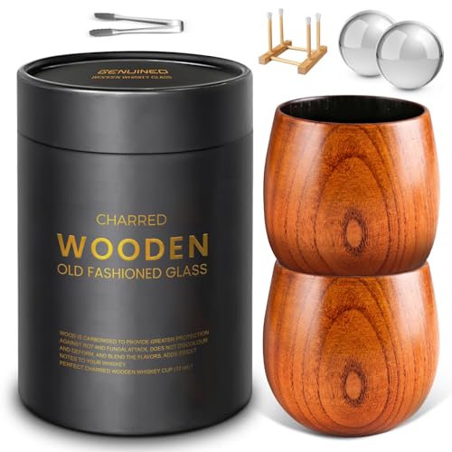 GENUINED Large Charred Wooden Bourbon Drinking Glass, Old Fashioned Smoke Wooden Whiskey Glasses Set of 2, Bourbon Gifts for Men, Fathers Day for Dad, Husband, or Brother by GENUINED - Used condition - US$24.49