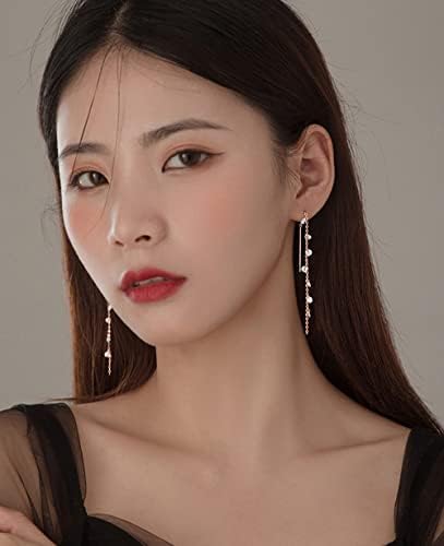 SLUYNZ 925 Sterling Silver Sparkling CZ Drop Dangle Earrings Chain for Women Girls Elegant Long Threader Earrings Tassel Mother's'Day Gift