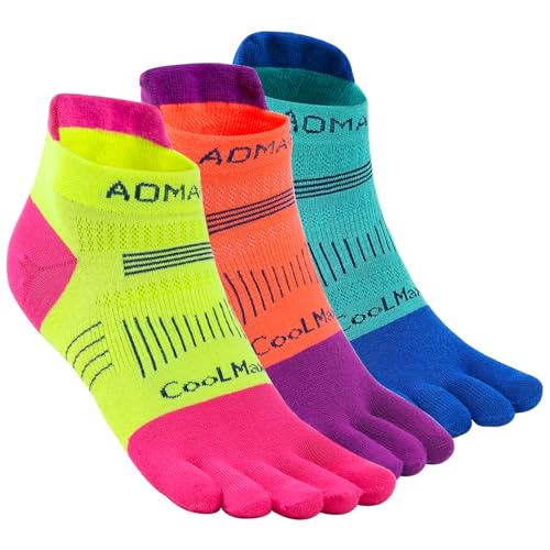 likloks Toe Socks Colorful High Performance Athletic Running Five Finger Socks for Men Women Ankle-Medium (3 Pairs)