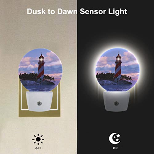 Image of EKOBLA Lighthouse Night Light, Coastal Sunset Seaside Night Lights Plug Into Wall with Dusk to Dawn Sensor for Men Women
