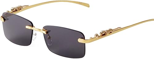 ADE WU Gafas de sol vintage sin montura retro de lujo de metal dorado sin marco rectángulo lente de color gafas de sol