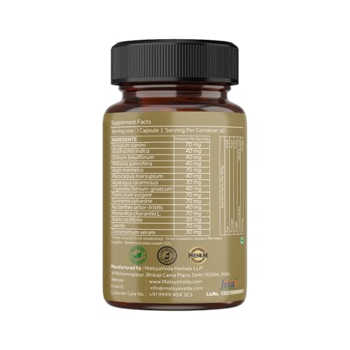 Image of Matsyaveda Sukero Ayurvedic Sugar Care Supplement | With Jamun, Karela, Gudmar, Methi & Bael | Supports Healthy Blood Sugar Levels | Herbal Capsules for Men & Women |Pack of 1 X 60 Capsules