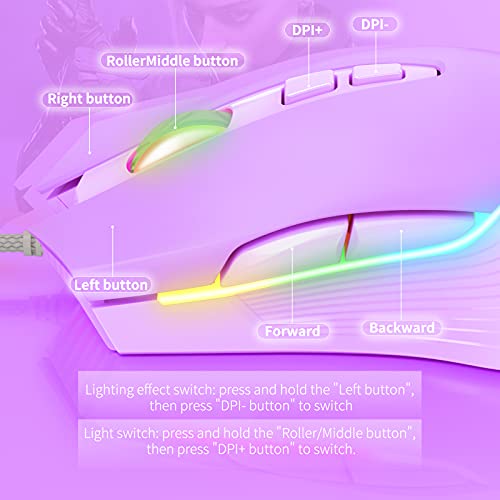 Newstyp Cute Rgb 6400 Dpi Wired Gaming Mouse Breathing Led Optical Usb 7 Buttons Gamer Computer Pink Mice For Laptop Pc Desktop (Purple) #TOP4