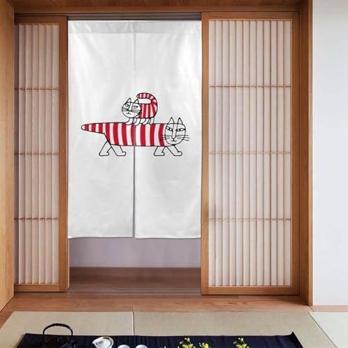 ドアカーテン のれん カーテン リサ ラーソン 暖簾 シェードカーテンン 部屋仕切り 目隠し 玄関 キッチン 間仕切り 断熱 リビング 遮光 厚手 階段 おしゃれ 飲食店 四季兼用 出入り口 飾り 壁掛け 86x143cm