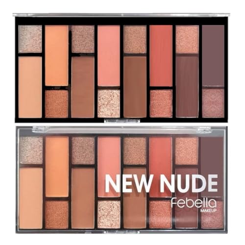 Febella New Nude Paleta de Sombras, 16 Cores, Tons Terrosos e Cintilantes