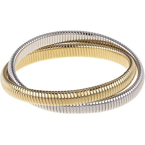 JANIS BY JANIS SAVITT High Polished Rhodium and Yellow Gold Double Cobra Bracelet with 1/4 Inch Interlocking Stretch Bands MADE IN USA Cover