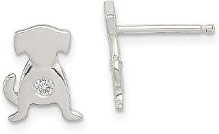 Brincos de prata esterlina 925 zircônia cúbica zircônia cúbica CZ cachorro pino pino animal gato joias finas para mulheres presentes para ela, Prata esterlina Cristal Pedra, Zircônia cúbica