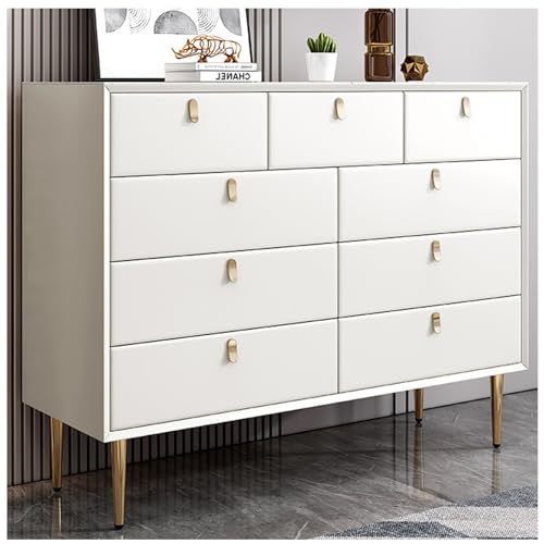 FICHET Commode Blanche Commode à 9 Tiroirs, Dressers Bedroom Funiture, Rock Slab Countertop Wood Dresser, Chest of Drawers Dresser for Bedroom, Larger Drawer...