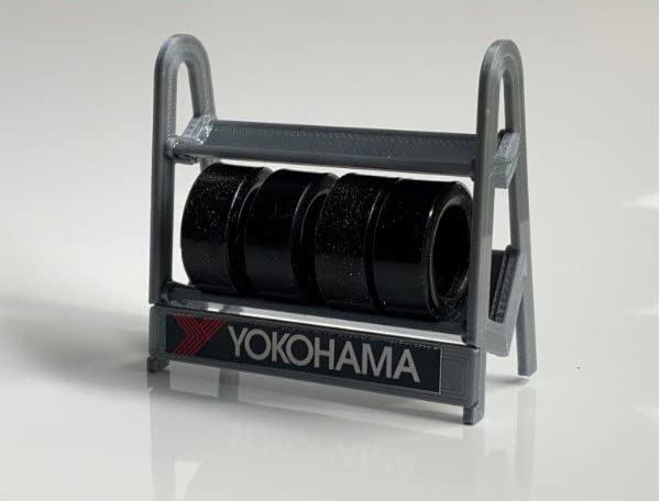 Greenhills Slot Car Tyre Rack with 4 x Tyres in Grey 1.32 Scale - New - G2074