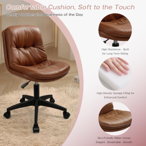 Image of Office Chair, Ergonomic Desk Chair with Padded Cushion & Backrest, Adjustable Height & 360 Swivel, Armless Task Chair for Home Office, Computer Desk & Vanity Brown