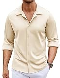 COOFANDY Men's Long Sleeve Button Down Wrinkle Free Dress Shirt Business Casual Untucked Stretch Muscle Fit Shirts Beige