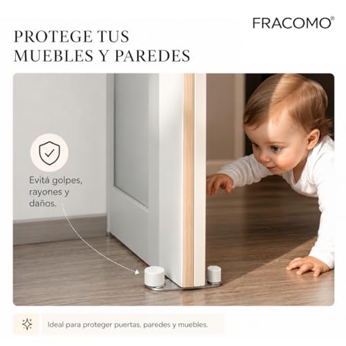 Miniatura 5 de Fracomo Pack 4 Topes Para Puertas Suelo Retenedor Giratorio Puerta Adhesivo Facil De Usar Blanco Paquete De 4