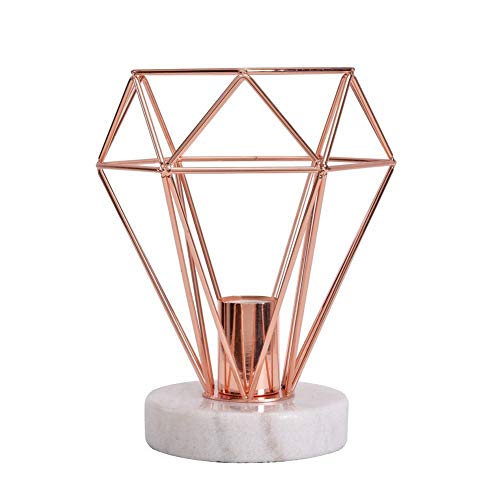Lampworks Rose Gold Lamps Table Lamp Bedroom Decor Bedside Lamp Diamond Shape Night Stand Lamp Marble Base Desk Lamp for Bedroom Living Room(Bulb Not Included)